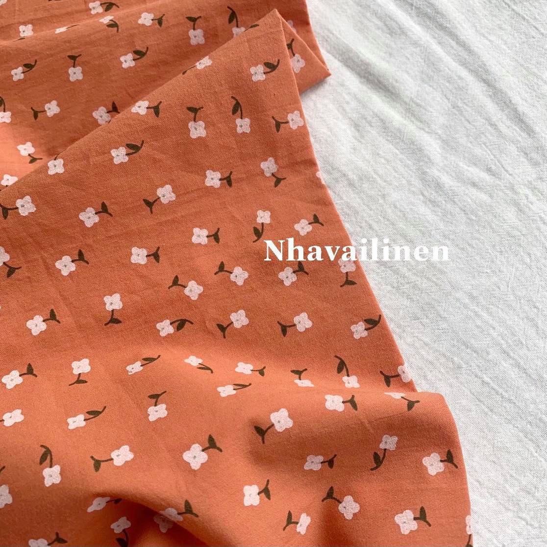 [HCM]Vải Thô cotton hoa nâu xước