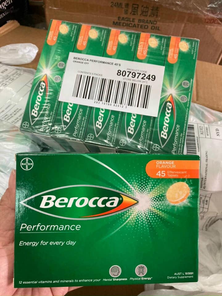 Viên C sủi Berocca - hộp 45 viên vị Dâu/cam