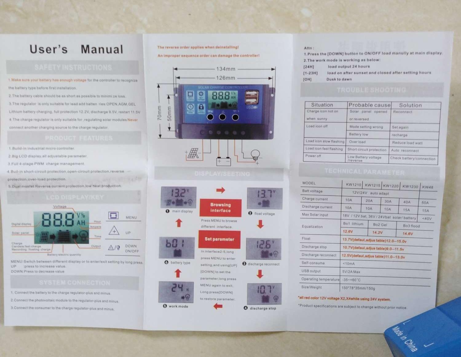 Điều khiển sạc pin mặt 50A