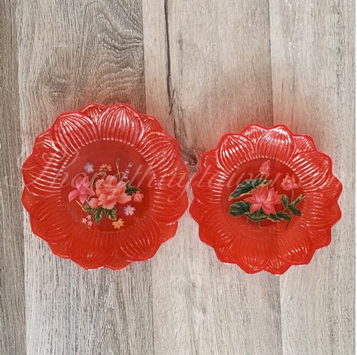Dĩa trái cây hoa sen đỏ (đường kính 18cm, 20cm) - thờ cúng