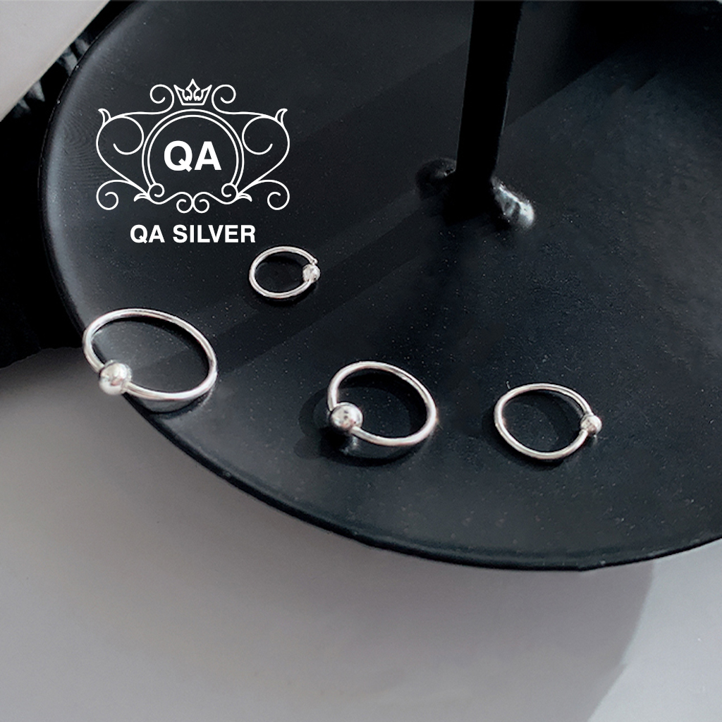 Khuyên tai bạc 925 bi tròn vòng khoen mũi môi bông nam nữ S925 MINIMAL QA SILVER Earrings EA190910
