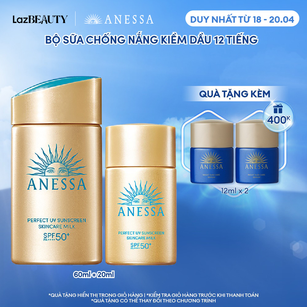 Bộ Đôi Chống nắng kiềm dầu khô thoáng hoàn hảo siêu tiết kiệm Anessa Perfect UV Sunscreen Skincare Milk 60ml + 20ml