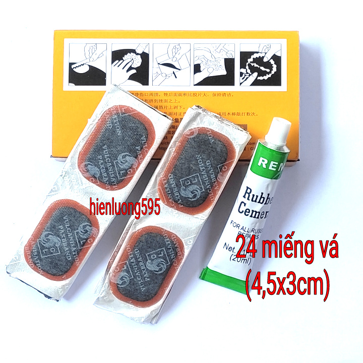 Miếng vá săm xe đạp, xe máy (Hộp bao gồm 1 tuýp keo+ 24 miếng vá)
