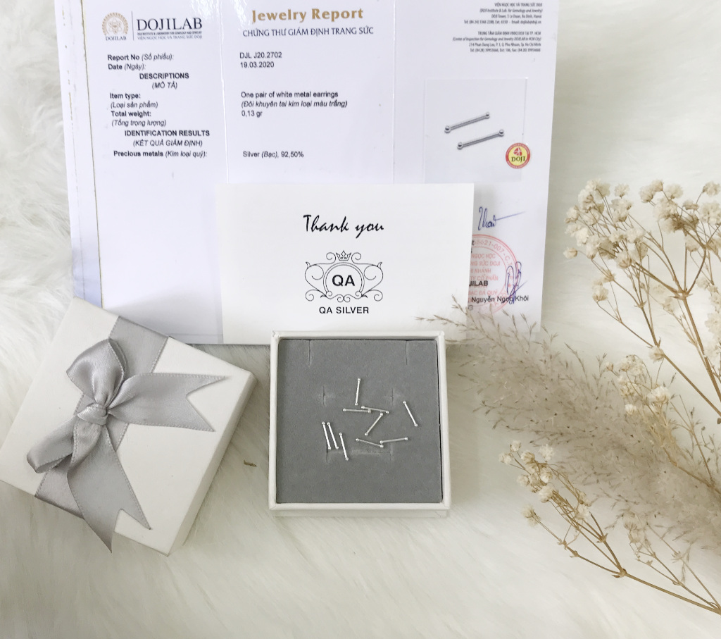 Bông tai bạc 925 giữ lỗ nam nữ hai đầu bi khuyên tròn unisex S925 BASIC QA SILVER Earrings EA190702