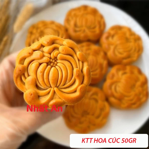 Khuôn trung thu lò xo 1 mặt hoa cúc 50gr