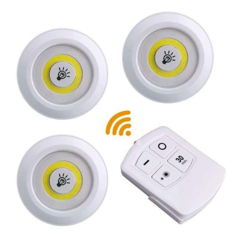 Đèn led dán tường thông minh bộ 3 bóng mini điều khiển từ xa.đtvm
