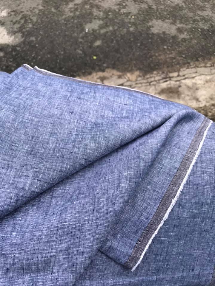 vải linen tưng 2 sợi xanh jean
