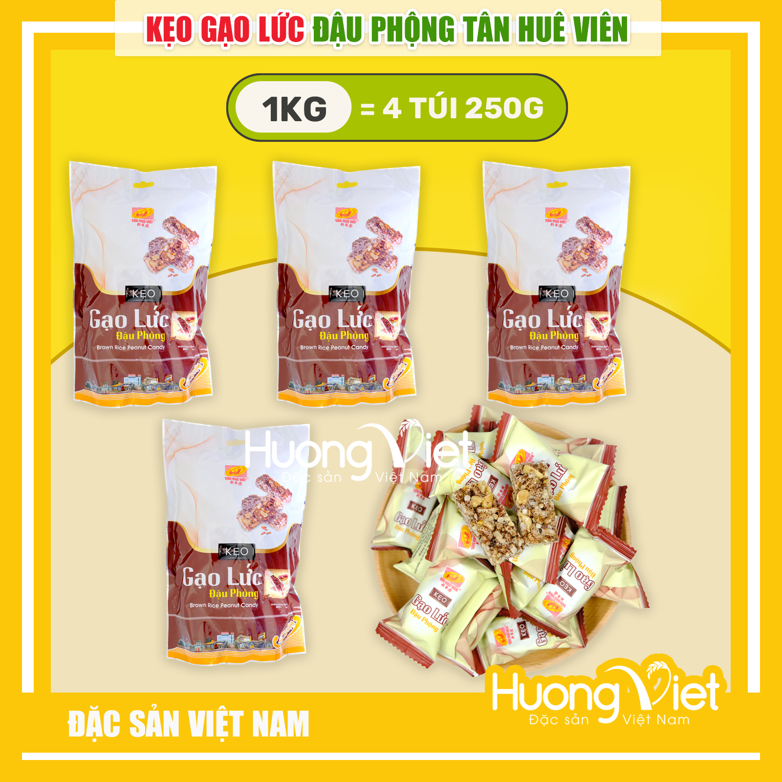 1KG Kẹo gạo lứt đậu phộng Tân Huê Viên