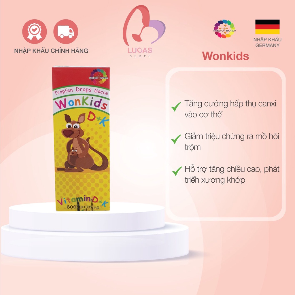 Wonkids Bổ Sung Vitamin D + K Nhỏ Giọt Cho Bé Chai 20ml - Tp017
