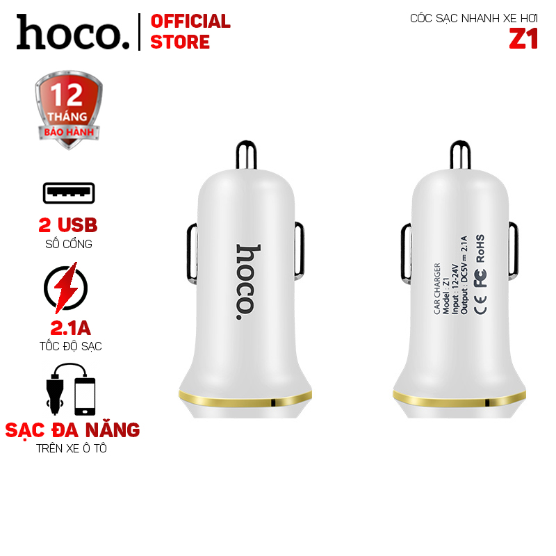Cóc Sạc Nhanh Hoco Z1 Xe Hơi 2 Cổng Usb 2.1a
