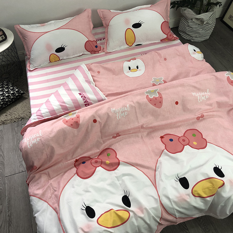 Set 4 chăn phao cotton poly vịt hồng đáng yêu,ngọt ngào