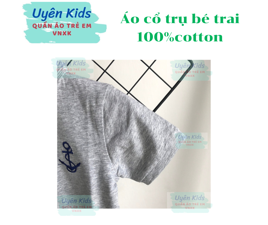 Áo cổ trụ bé trai VNXK cotton 100% lịch sự đứng form