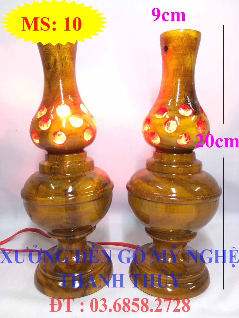 Đèn tổ ong bàn thờ điện hàng đẹp chất lượng - Mẫu nhỏ - Gỗ tràm MS: 10