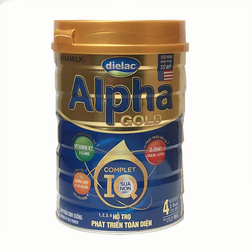 Sữa Bột Vinamilk Dielac Alpha Gold IQ  Complet Số 4 -  Sữa Non Mẫu Mới - Hộp 850g (Cho trẻ từ 2~6 tuổi)