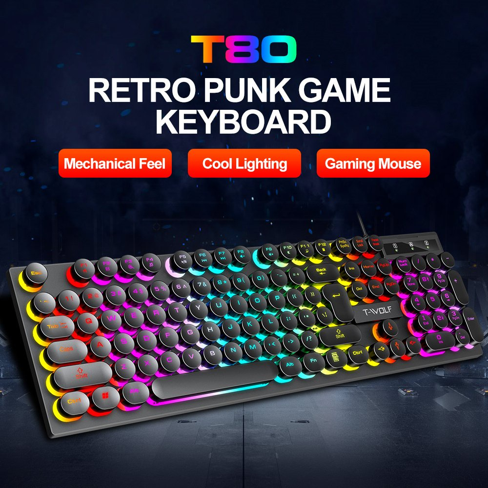 Bàn phím Giả Cơ T-WOLF T80 Phím tròn Usb Led