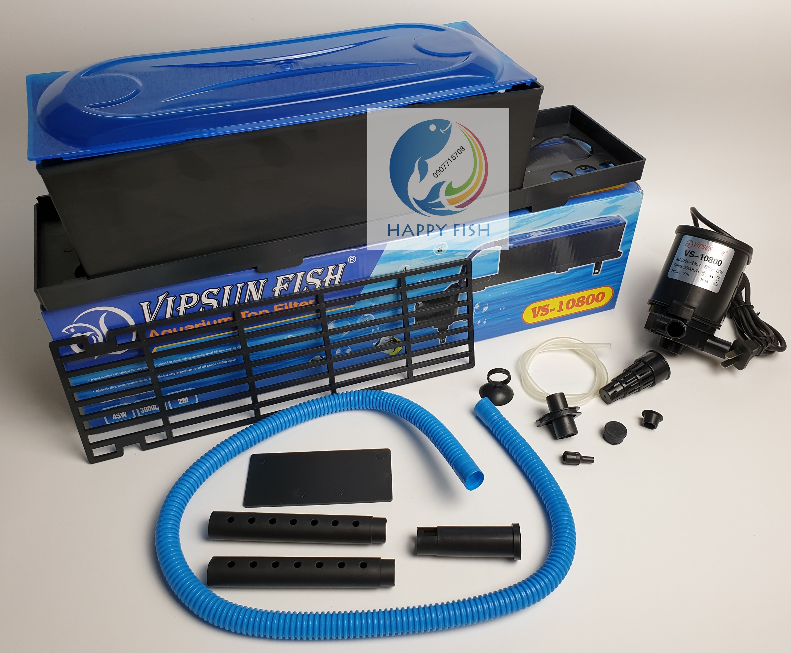Vipsun fish vs-10800 - bộ máng và máy bơm lọc nước hồ cá - có bông lọc - hàng công ty