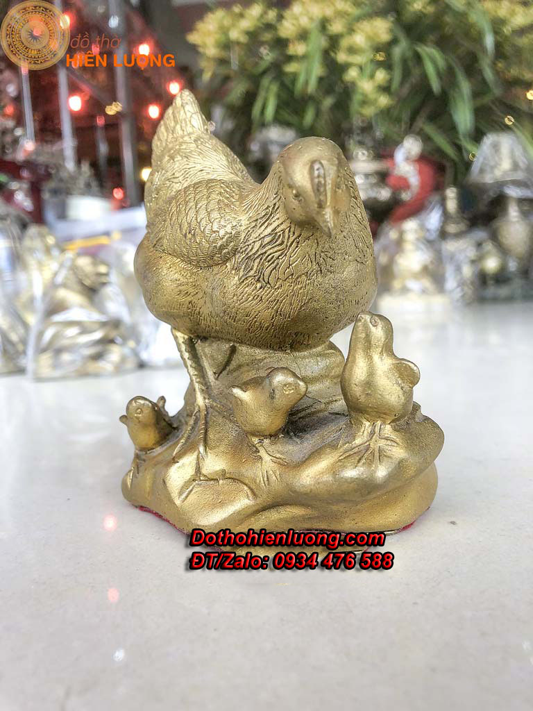 Cặp gà trống mái bằng đồng - tượng gia đình gà hạnh phúc - tượng đồng phong thủy