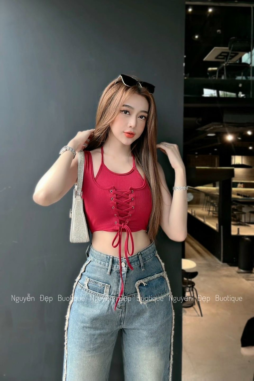 [Mới] Sét Áo Yếm Croptop Xỏ Chéo Dây Cổ Yếm