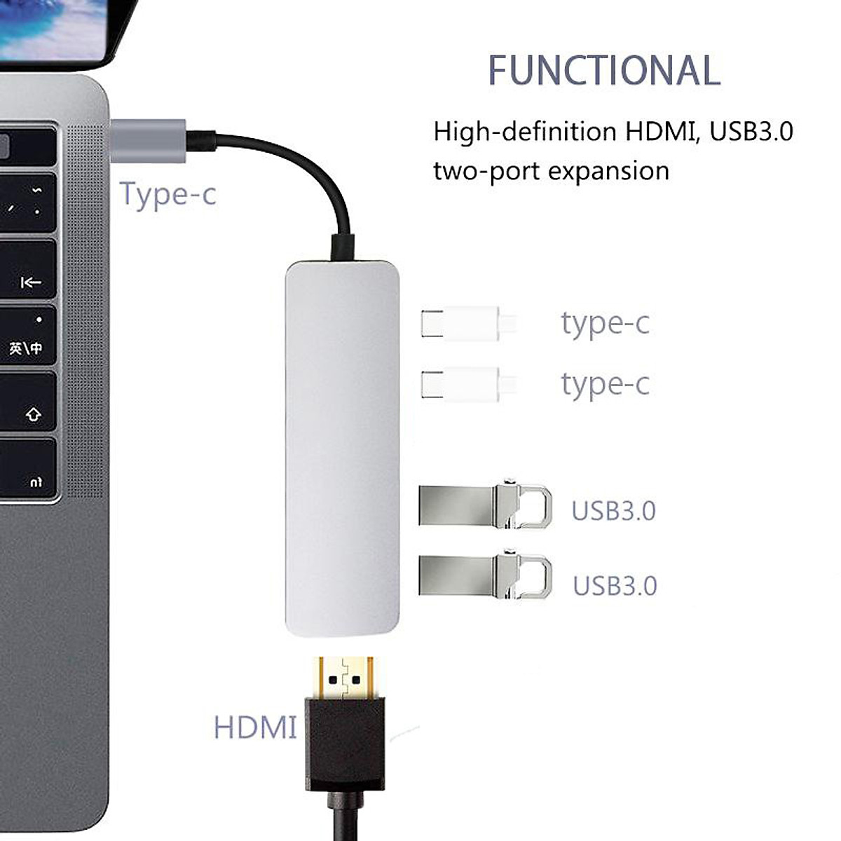 Hub USB Type-C 5 Cổng HDMI 4K 60Hz/ USB 3.0/ Type-C/ PD - 5in1-3