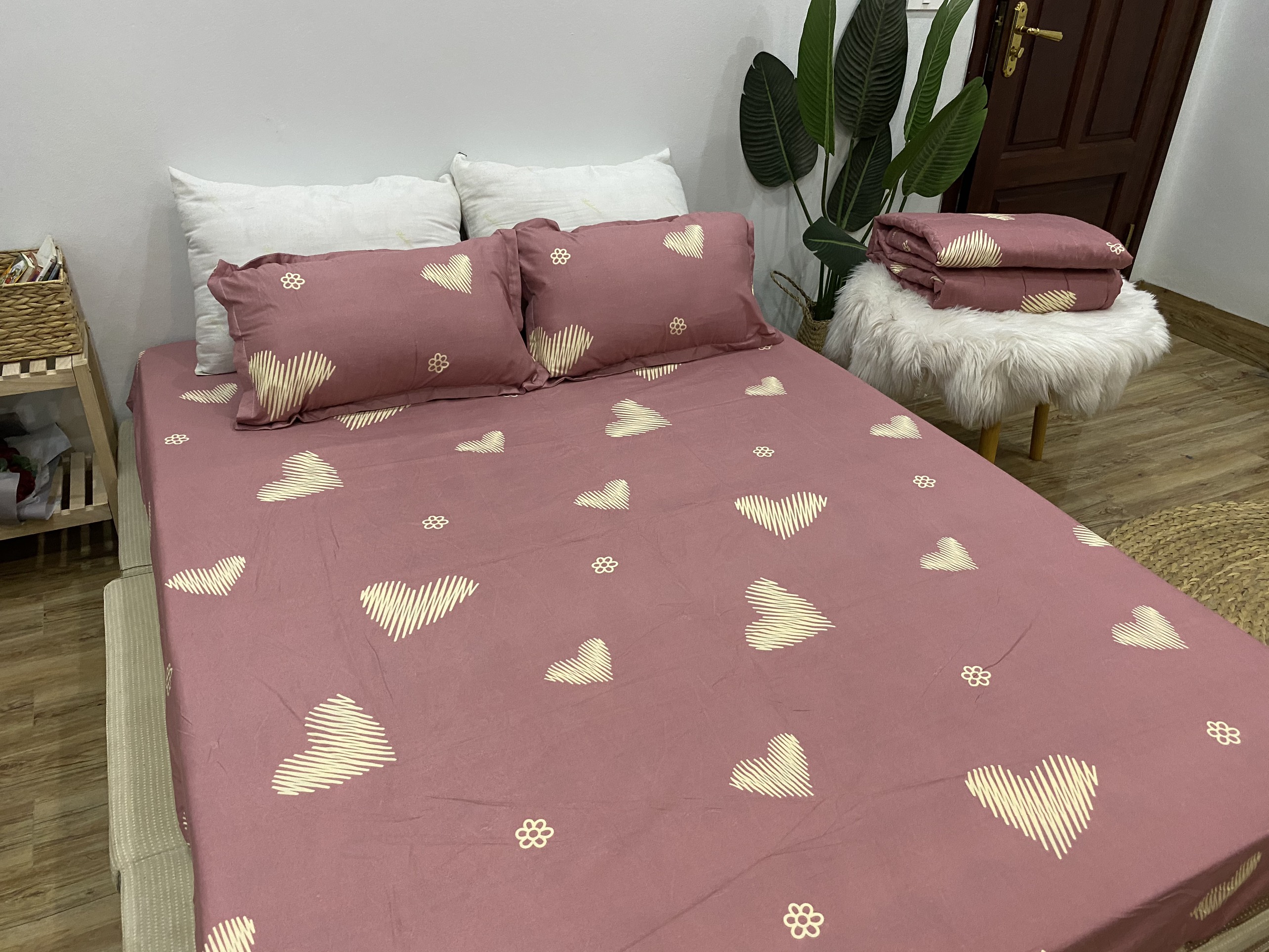 Set Ga Gối Mẫu Trái Tim Xước CHM22