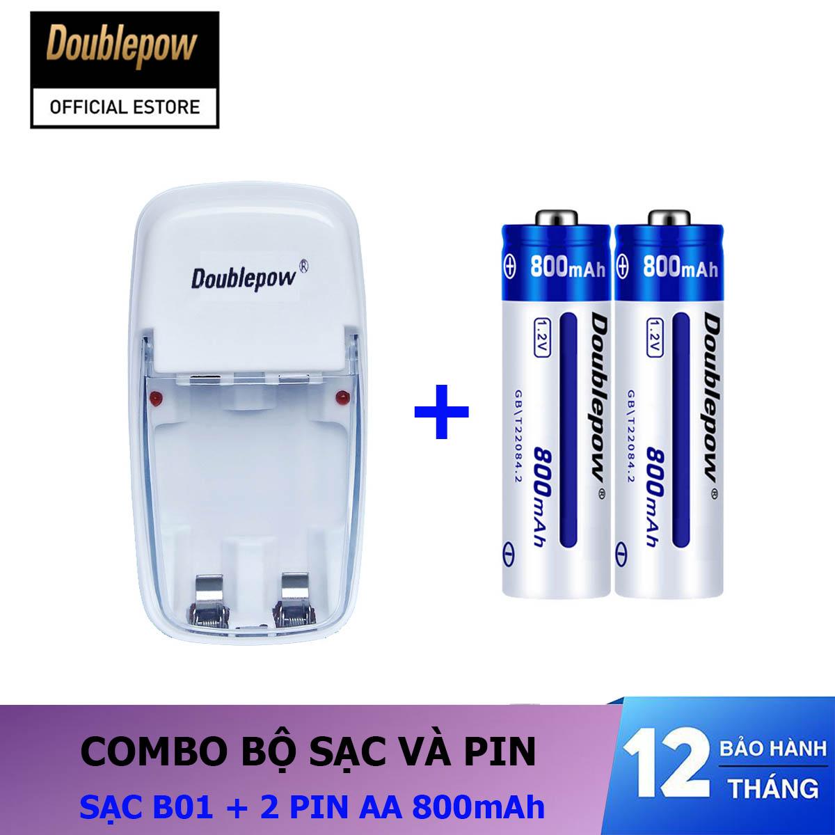 Combo sạc pin 2 cổng B01 và 02 viên pin sạc AA 800mAh - Doublepow