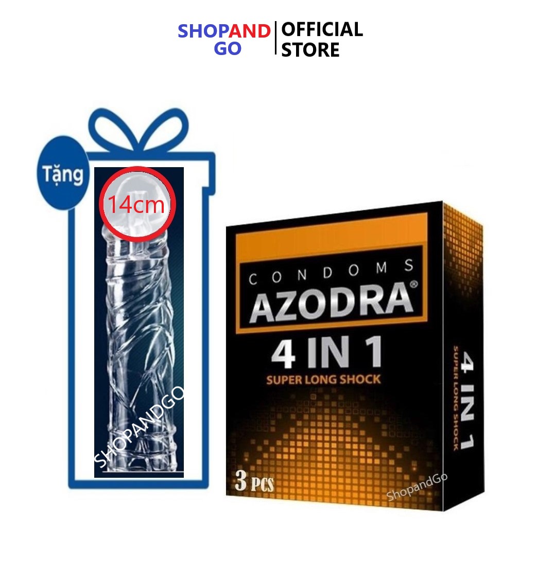 FREESHIP Combo 1 hộp bao cao su AZODRA 3 cái tặng 1 bao cao su kiểu cao