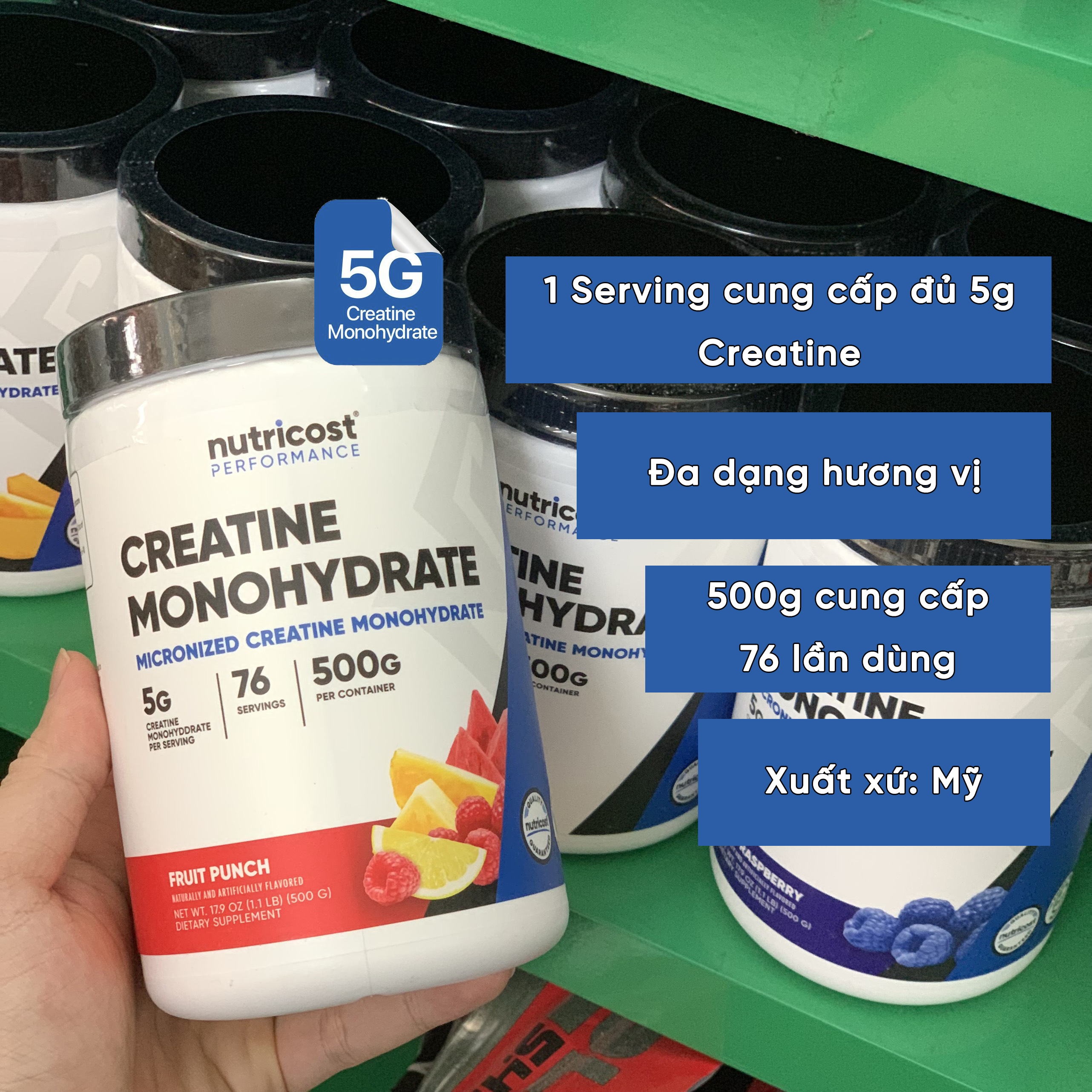 Nutricost Creatine Monohydrate 500g, Hỗ Trợ Tăng Sức Bền và Xây Dựng Cơ Bắp Nhập Khẩu USA
