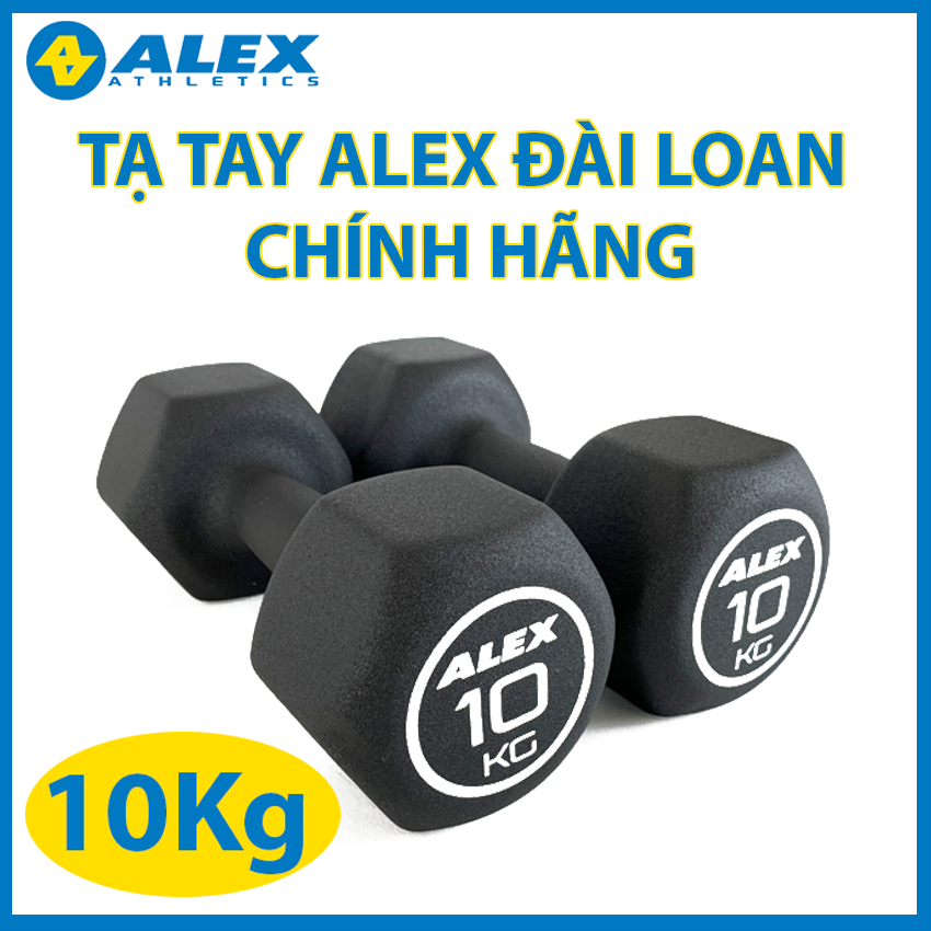 Bộ Tạ Tay Lục Giác ALEX Cao Cấp 10Kg, Lõi Gang Đặc Bọc Cao Su Nhám Màu Đen