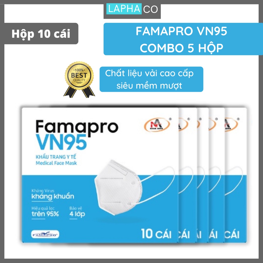 HỘP-10 CÁI-MÀU TRẮNG COMBO 5 HỘP Khẩu trang y tế kháng khuẩn 4 lớp Famapro