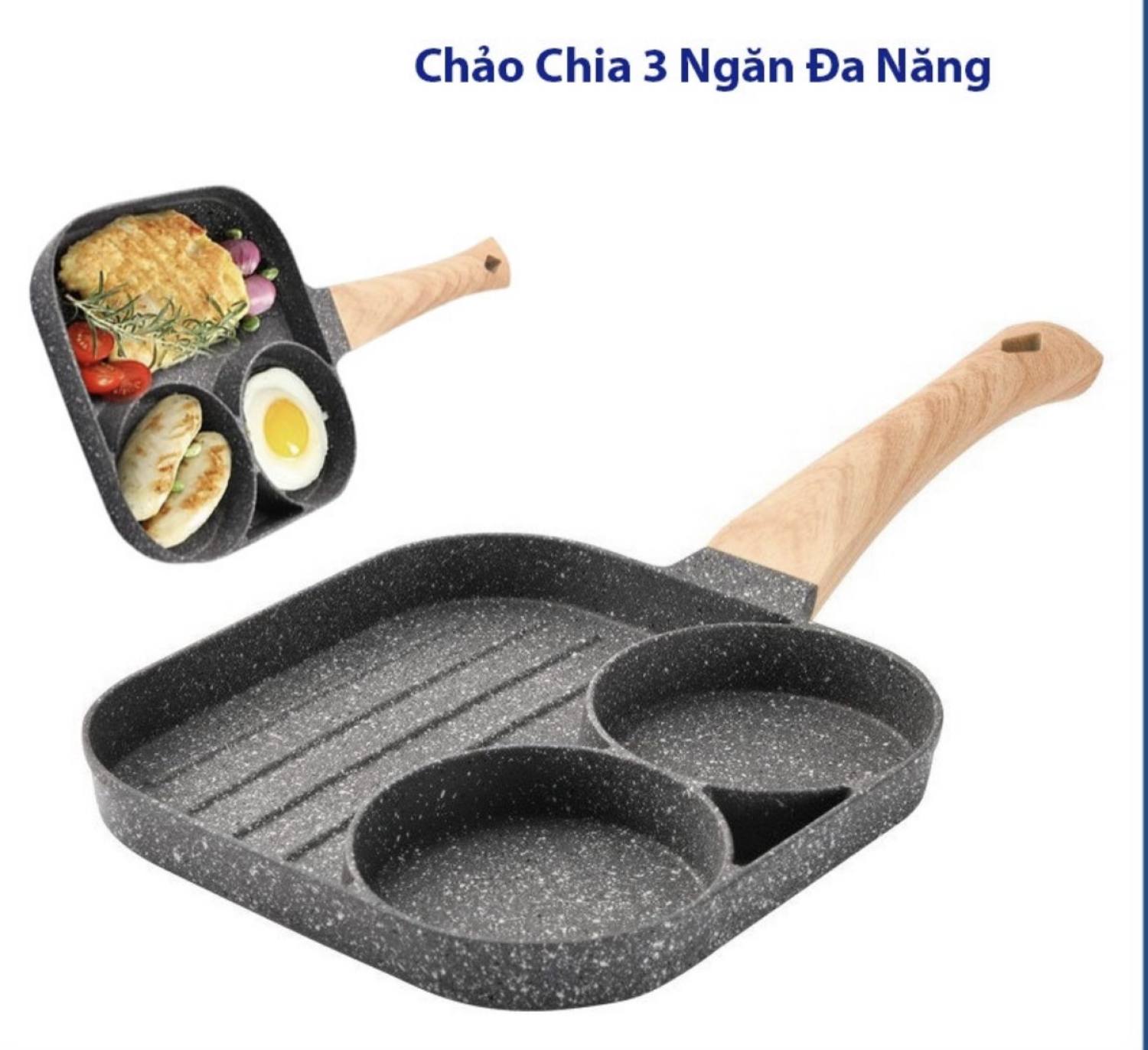 Chảo chiên rán trứng, chảo chống dính chia ô 3 ngăn