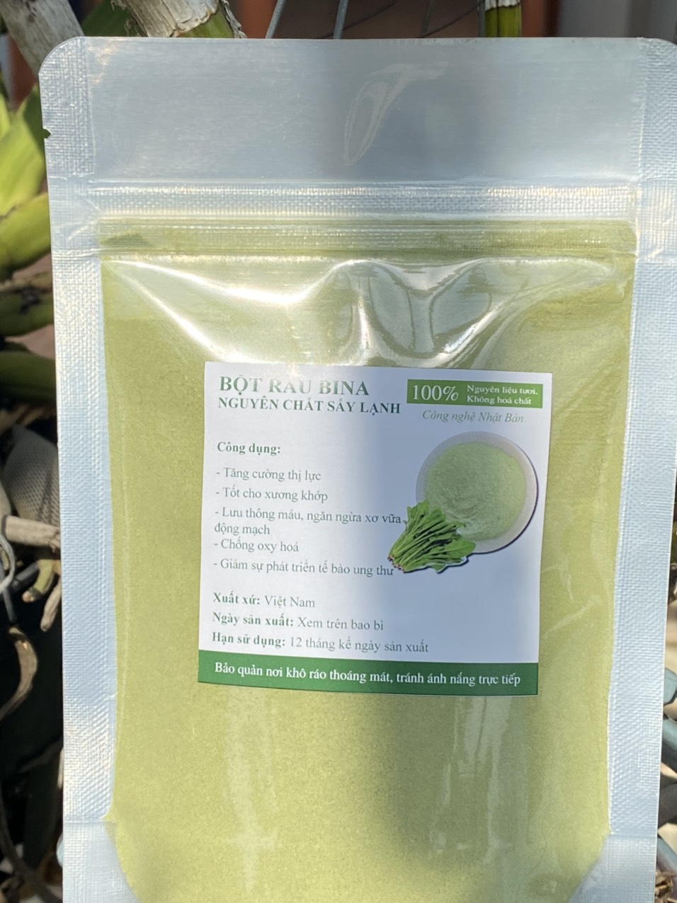 Bột rau bó xôi (rau chân vịt, rau bina) sấy lạnh nguyên chất