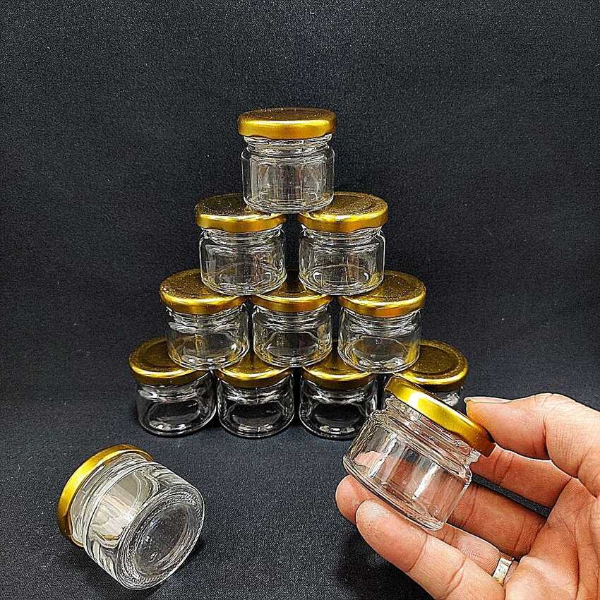 Tiny glass pot 30ml – Yellow Tin cap - combo 12 pots