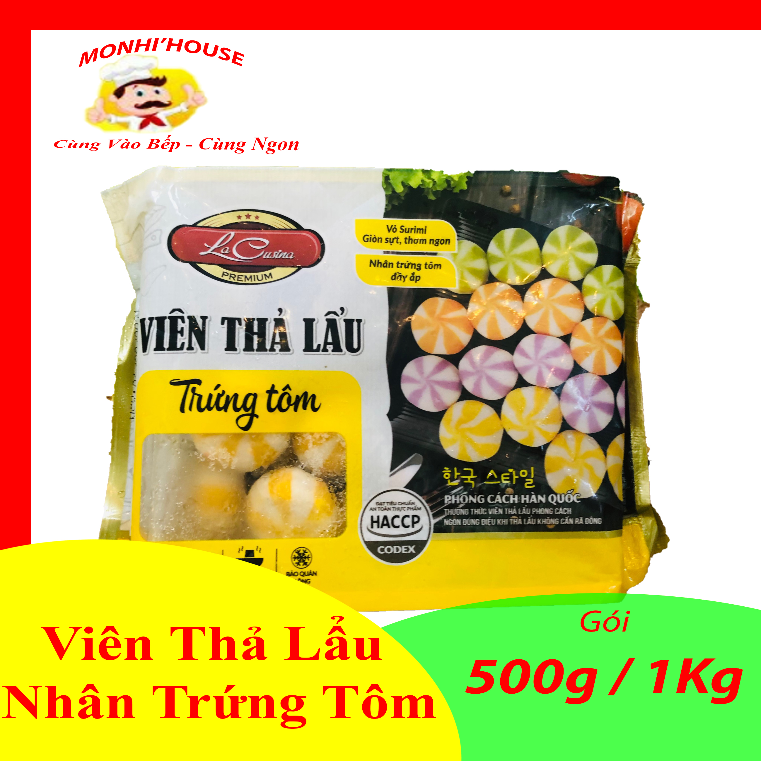 Viên bánh bao thả lẩu nhân trứng tôm Lacusina 500g