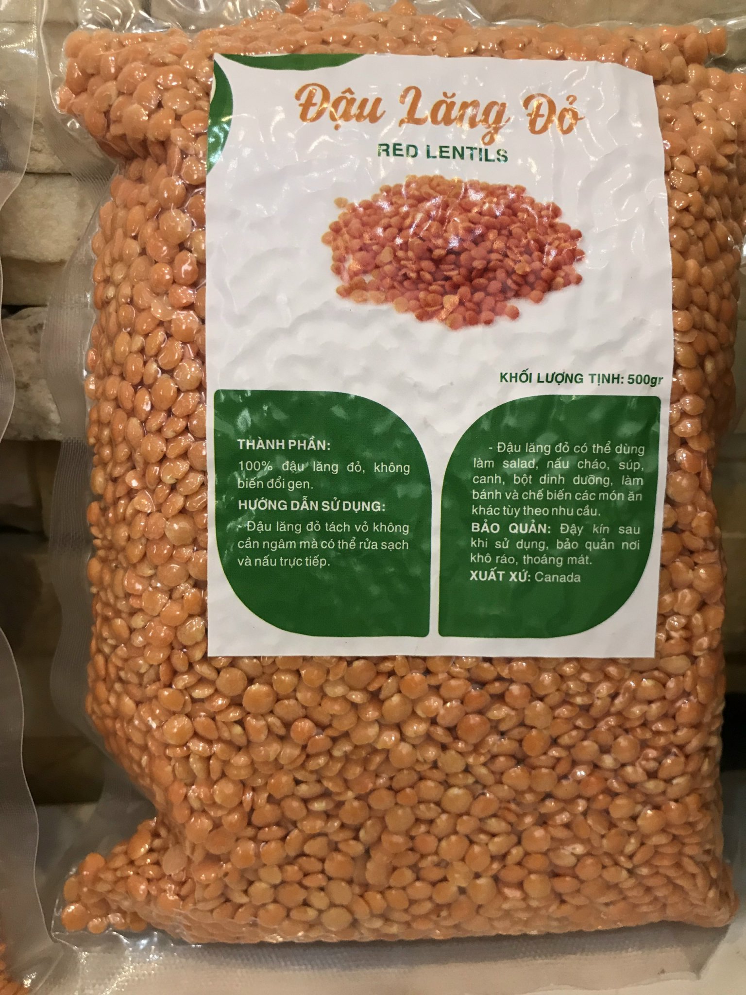 500 GRAM ĐẬU LĂNG ĐỎ Đ&Atilde; T&Aacute;CH VỎ (nhập khẩu Argentina)