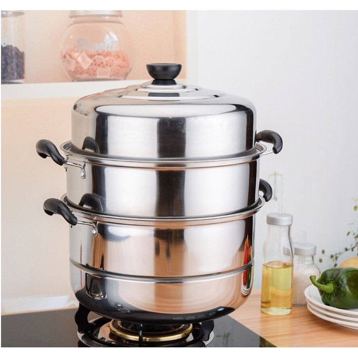 (CHUẨN) XỬNG HẤP - NỒI HẤP 3 TẦNG INOX SIZE 28cm
