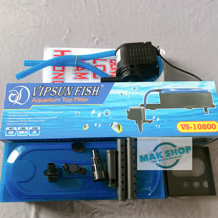 Trọn Bộ Máy Bơm Lọc Nước Hồ Cá Cảnh 45W vs-10800, Cho Hồ 1m-1m6, Gồm Máng Lọc, Bông Lọc, Dây Ống Đầy Đủ, Về Xài Ngay