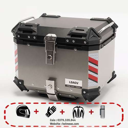 Thùng top box màu bạc nhôm 43l sau xe máy, xe moto