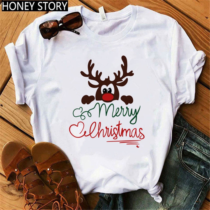 Christmas costume Christmas Gift Cut Reindeer T-Shirt Women Merry Christmas Elk Women's T-shirt