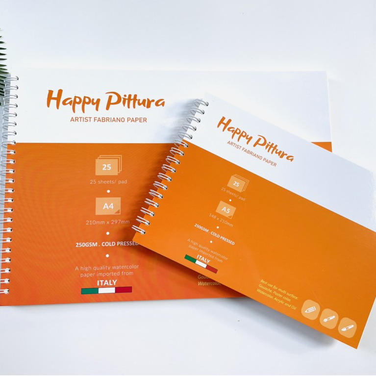 [HCM]SỔ VẼ MÀU NƯỚC HAPPY 300 GSM (VÂN COLD 15 TỜ)