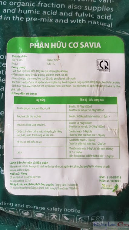 2Kg Phân Jord Hữu Cơ Savia 69%OM (túi lẻ chiết từ bao lớn)