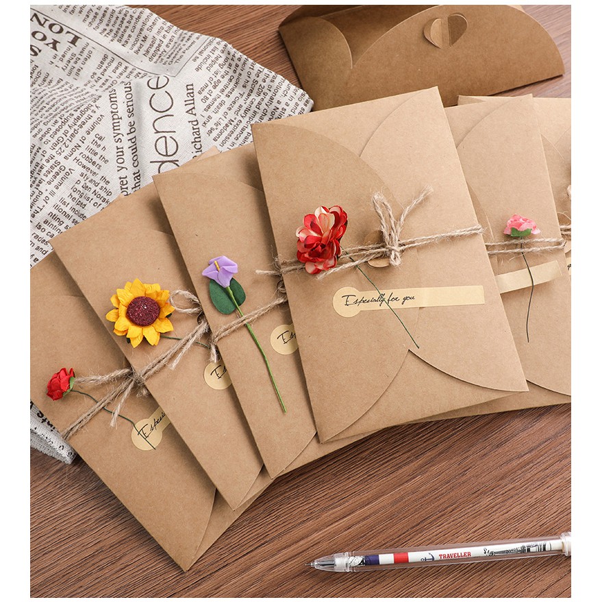Thiệp Chúc Mừng Handmade Giấy Kraft Cổ Điển