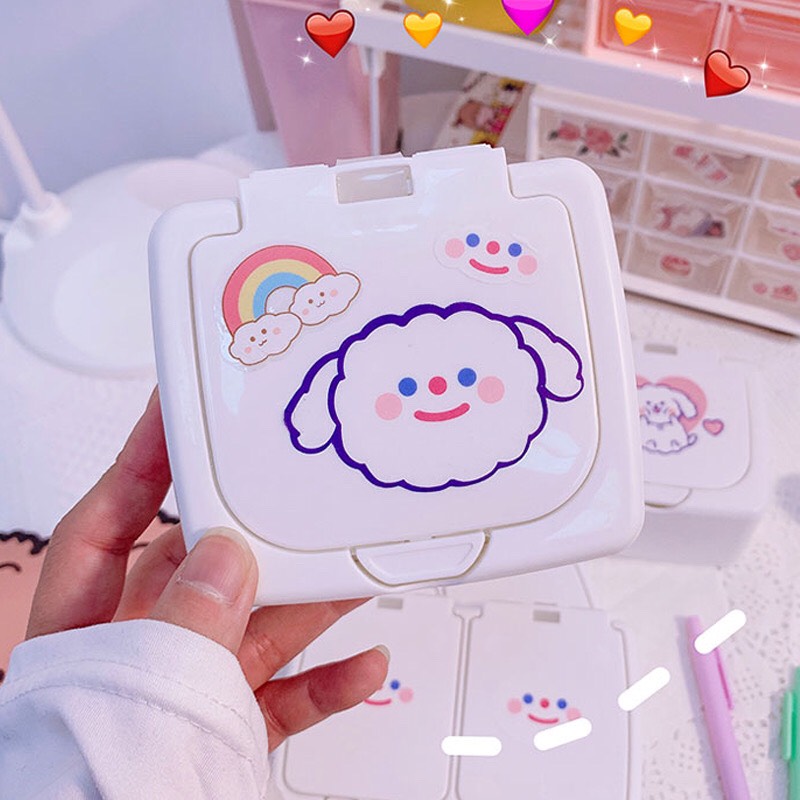 Hộp Đựng Sticker, Mỹ Phẩm, Washitape, Buộc Tóc Có Nút Ấn Một Ngăn & Hai Ngăn Kèm Stickers Dán Trang Trí [4152]