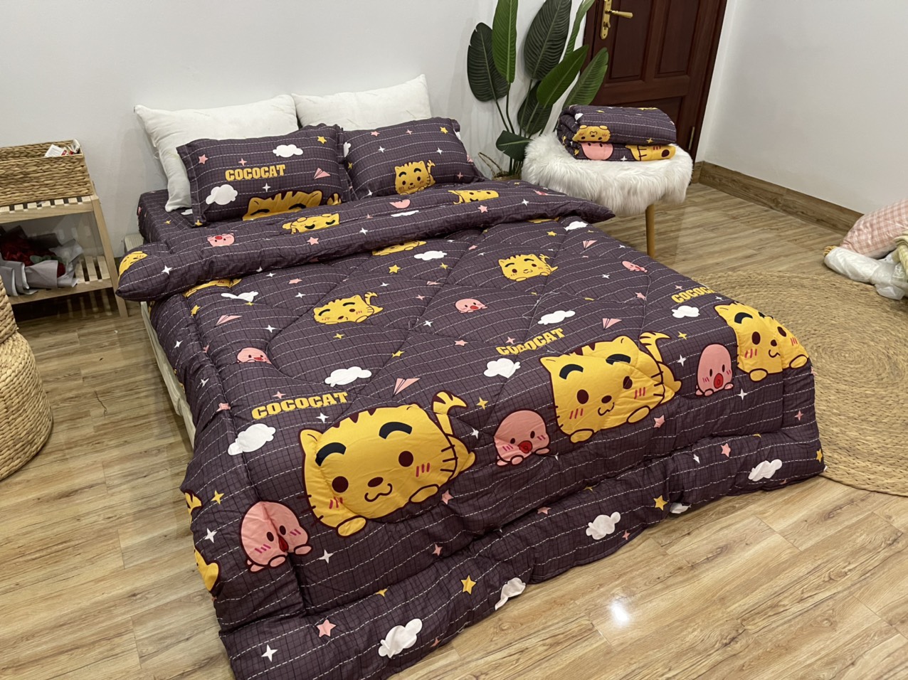 Bộ Chăn Ga Gối Chần Phao 5 Món Hổ Con