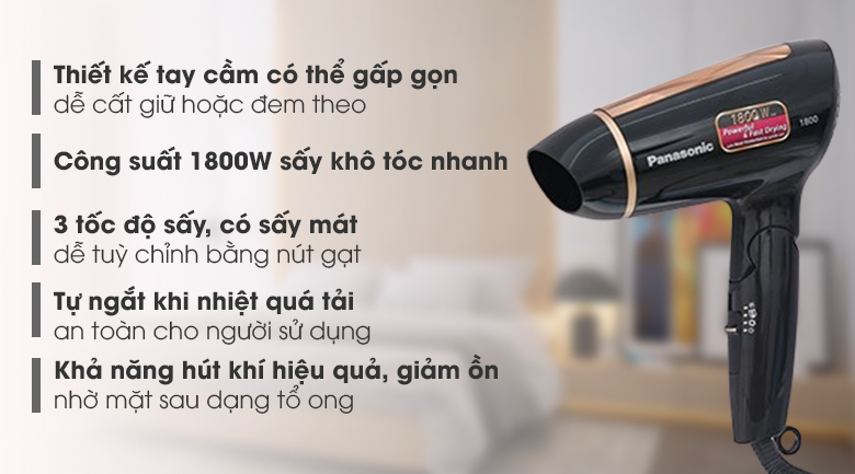 Máy sấy tóc Panasonic EH-ND30-K645 1800W 3 chế độ sấy có sấy mát - Bảo Hành 12 Tháng Toàn Quốc
