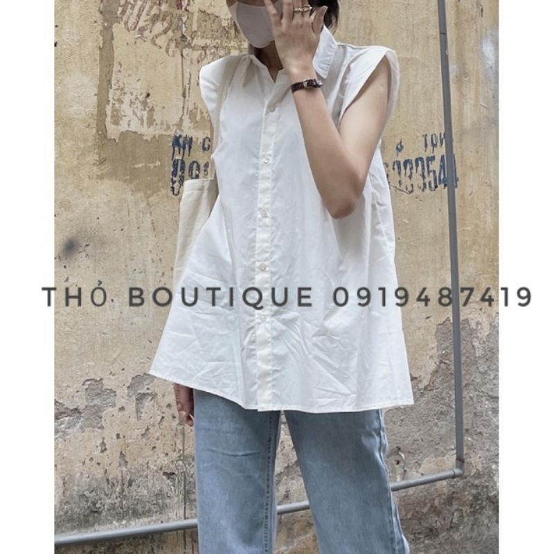 Áo sơ mi ZARA xuất xịn sát nách vạt bầu màu trắng chất cotton kate