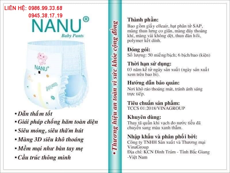 Chuyên sỉ Combo 50 Bỉm quần, dán Nanu hàng bao bì mới bo mông có miếng dán phía sau M /L /XL / XXL / XXXL/4XL/5XL