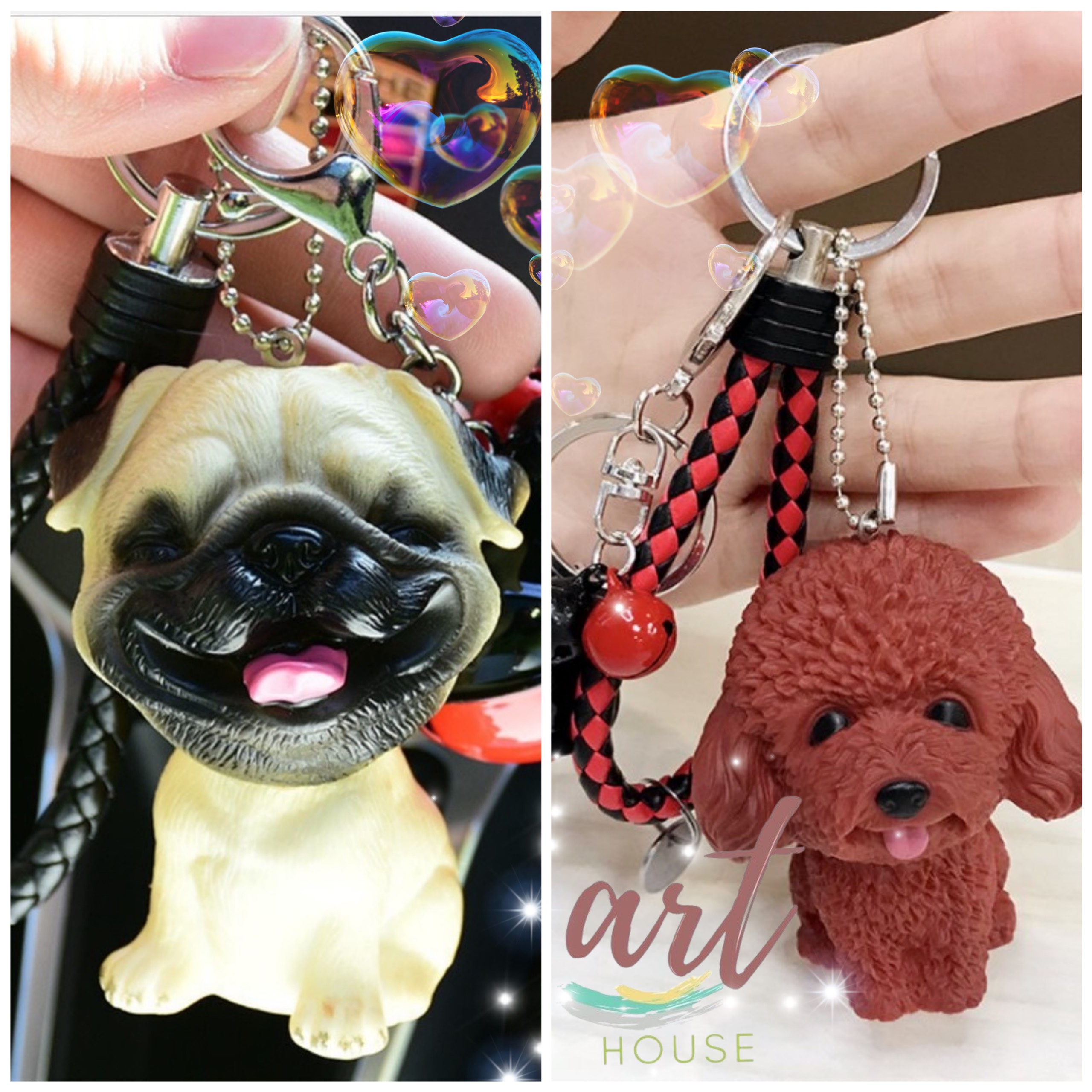 Móc khóa chó bull chó lông xù 3d