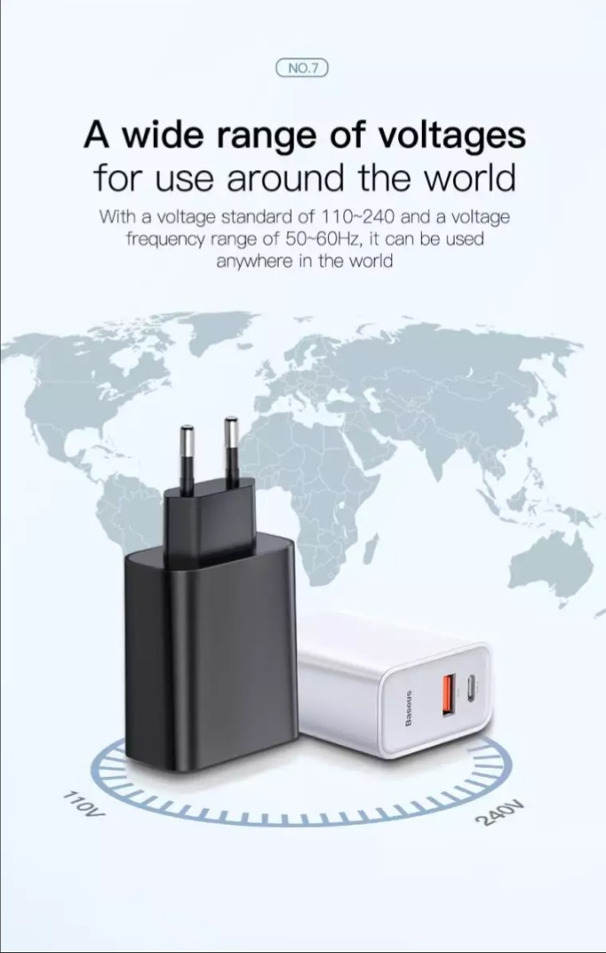 Bộ sạc Baseus 30W 2 cổng USB & Type C, hổ trợ sạc nhanh 2 cổng