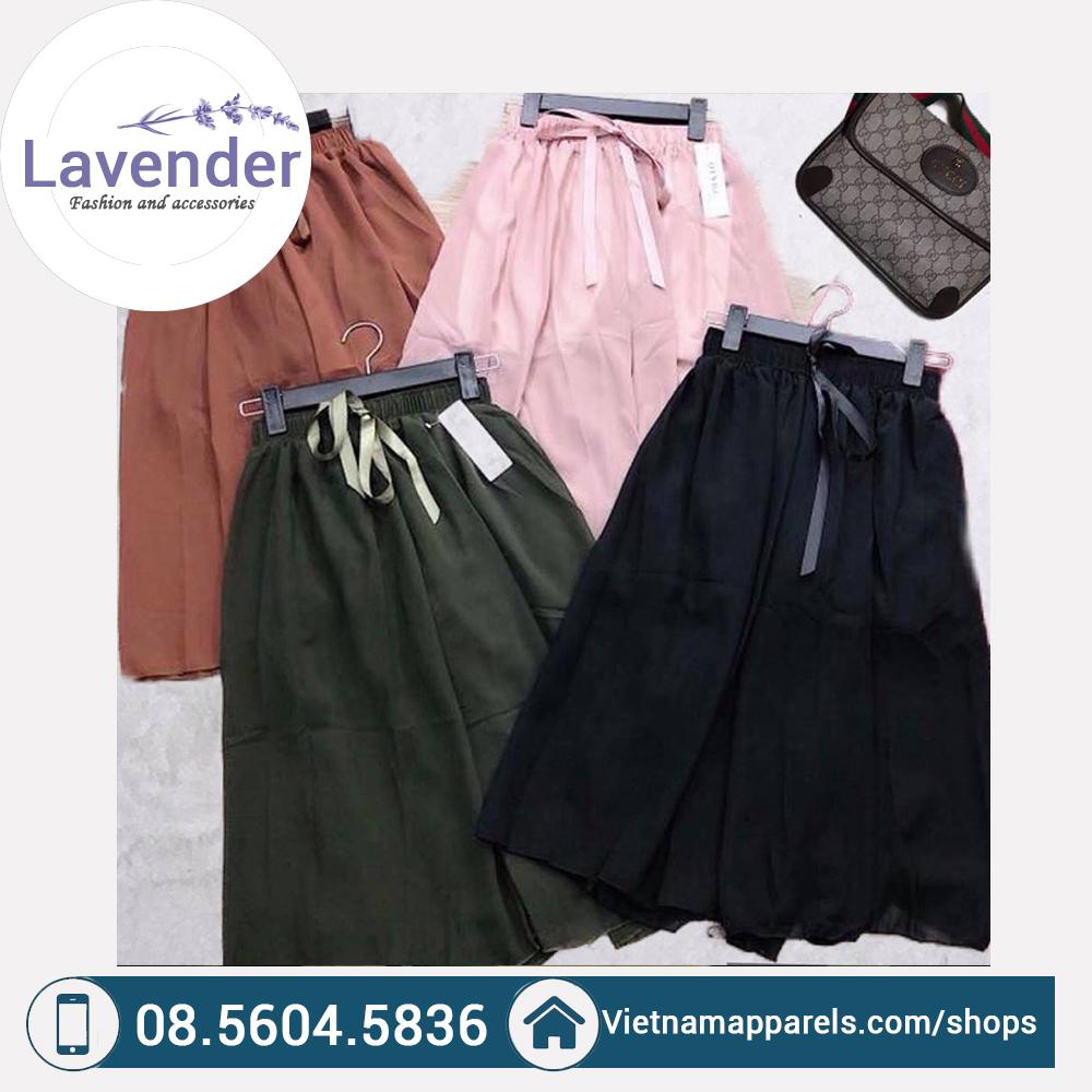 Quần ống rộng giả váy voan nơ lụa 2 lớp