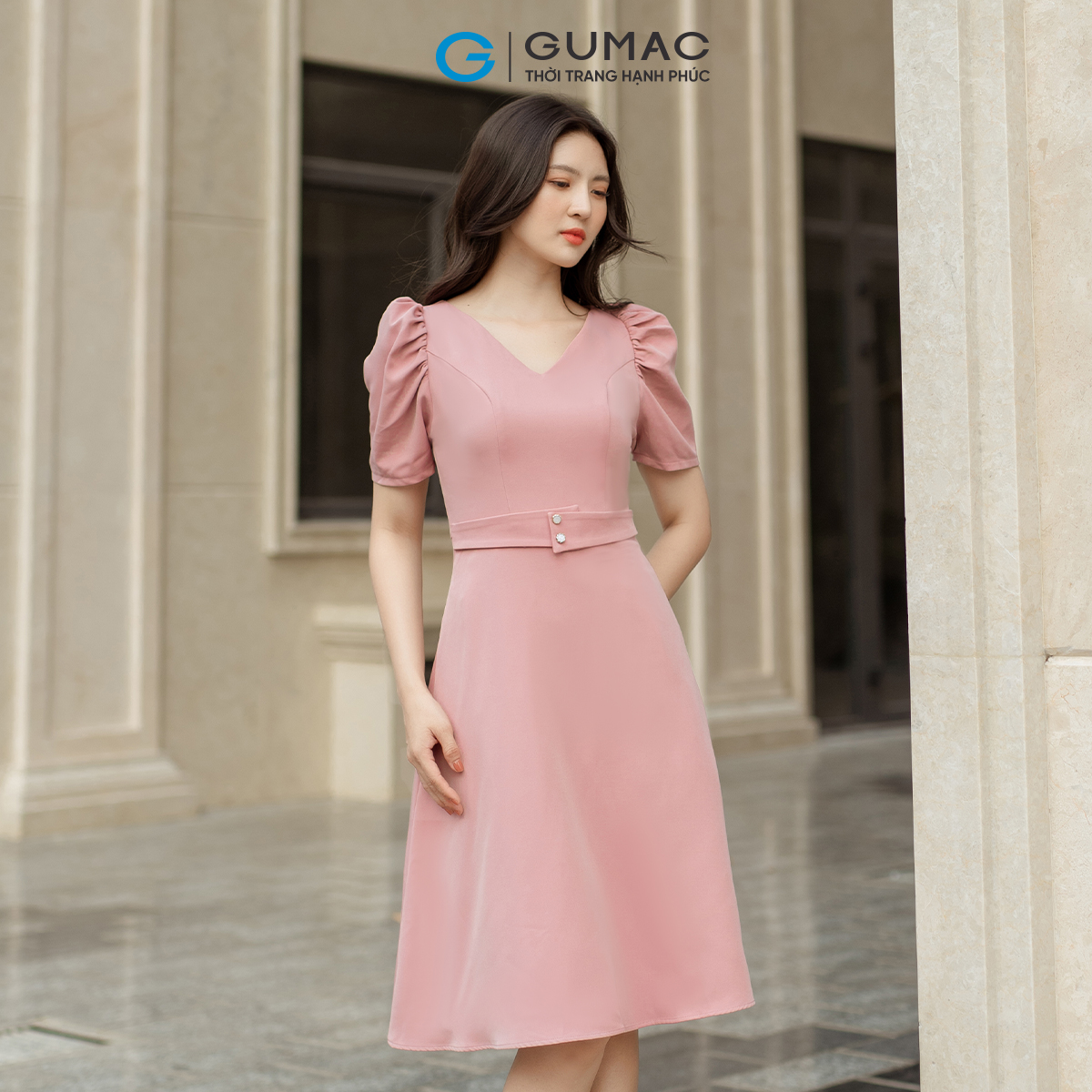 Đầm a tay nhún gumac dd05021
